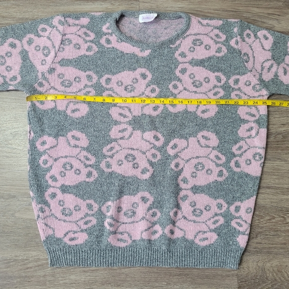 Vintage Arielle Teddy Bear Koala Acrylic Sweater Gray & Pink 80s 90s Kawaii M/L - Picture 13 of 14